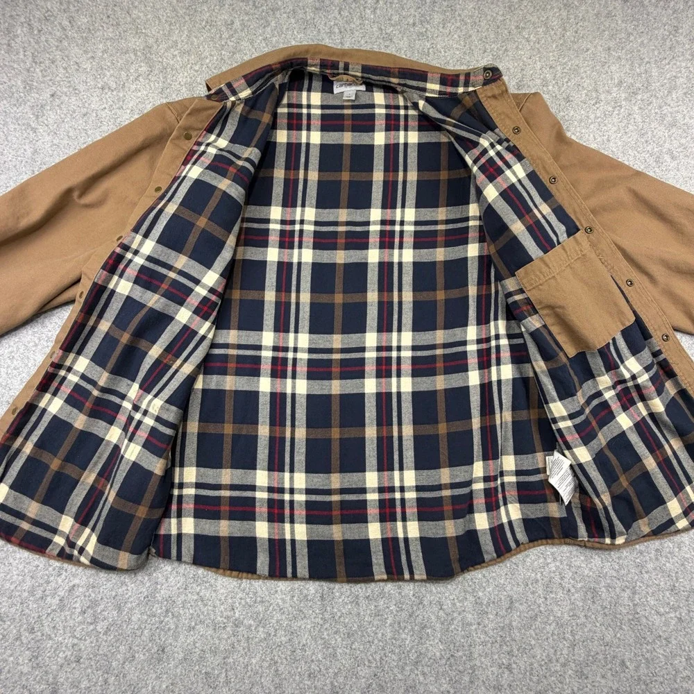 Carhartt Mens Brown Duck Flannel Lined Shirt Jacket Snap Front 100590 Size L